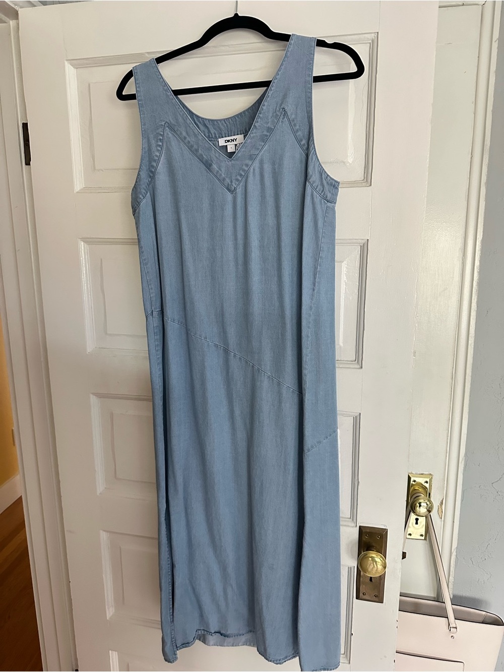 DKNY Light Denim Sleeveless V-Neck Maxi Dress